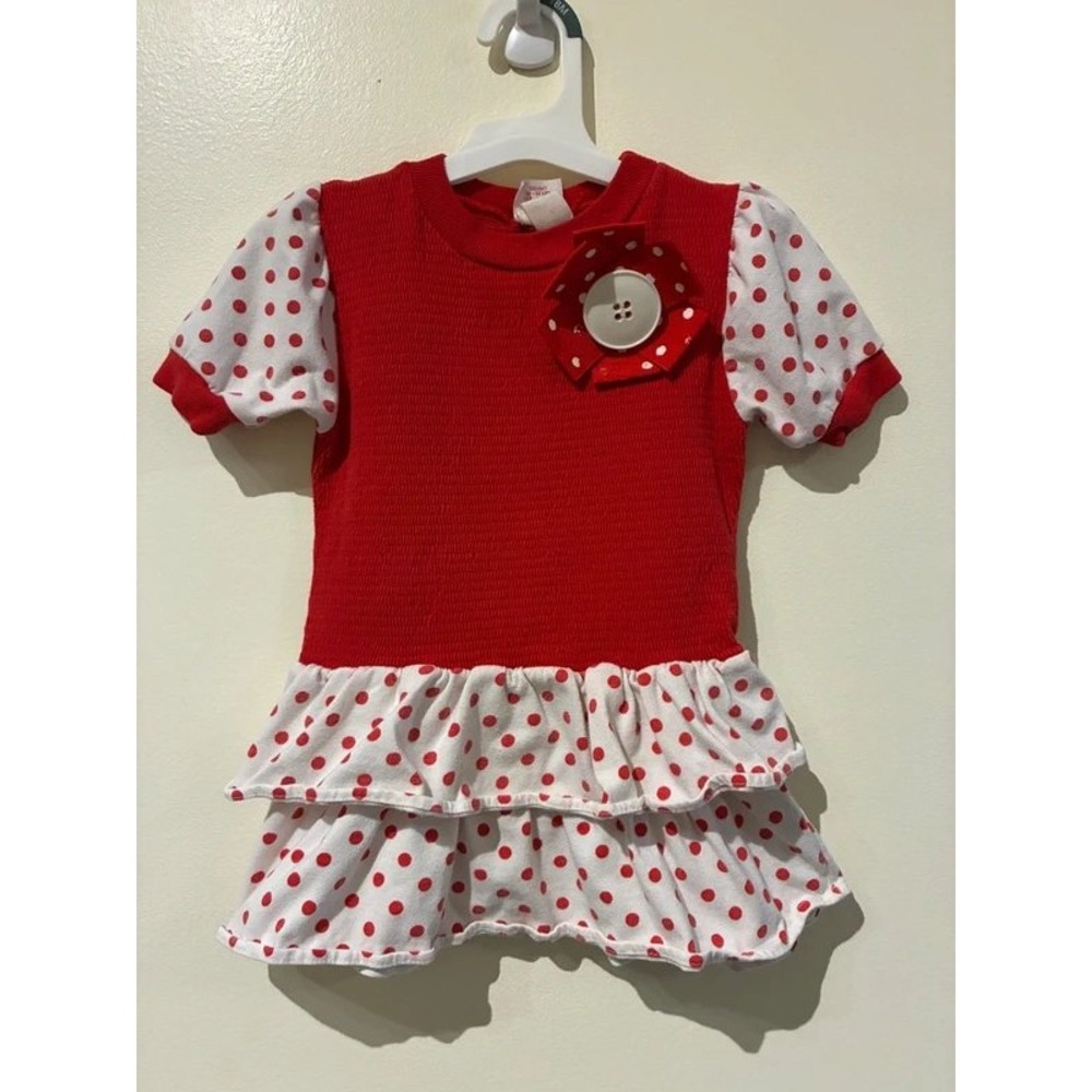 Vintage Buster Brown Girls 3T Red Polka Dot Ruffle Dress Rosette Accent